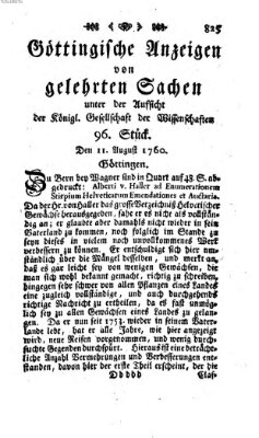 Göttingische Anzeigen von gelehrten Sachen (Göttingische Zeitungen von gelehrten Sachen) Montag 11. August 1760