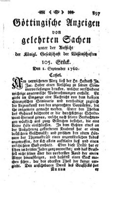 Göttingische Anzeigen von gelehrten Sachen (Göttingische Zeitungen von gelehrten Sachen) Montag 1. September 1760