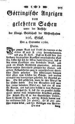 Göttingische Anzeigen von gelehrten Sachen (Göttingische Zeitungen von gelehrten Sachen) Donnerstag 4. September 1760