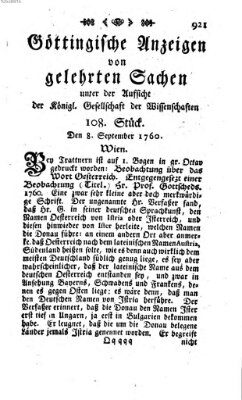 Göttingische Anzeigen von gelehrten Sachen (Göttingische Zeitungen von gelehrten Sachen) Montag 8. September 1760