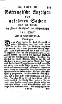 Göttingische Anzeigen von gelehrten Sachen (Göttingische Zeitungen von gelehrten Sachen) Donnerstag 18. September 1760