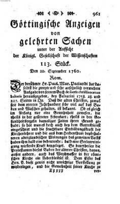 Göttingische Anzeigen von gelehrten Sachen (Göttingische Zeitungen von gelehrten Sachen) Samstag 20. September 1760