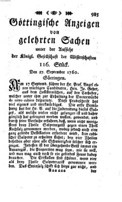 Göttingische Anzeigen von gelehrten Sachen (Göttingische Zeitungen von gelehrten Sachen) Samstag 27. September 1760