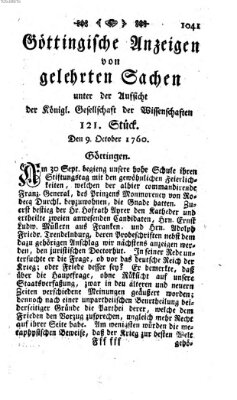 Göttingische Anzeigen von gelehrten Sachen (Göttingische Zeitungen von gelehrten Sachen) Donnerstag 9. Oktober 1760