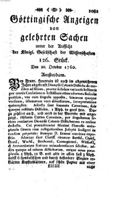 Göttingische Anzeigen von gelehrten Sachen (Göttingische Zeitungen von gelehrten Sachen) Montag 20. Oktober 1760