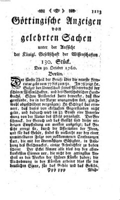 Göttingische Anzeigen von gelehrten Sachen (Göttingische Zeitungen von gelehrten Sachen) Donnerstag 30. Oktober 1760