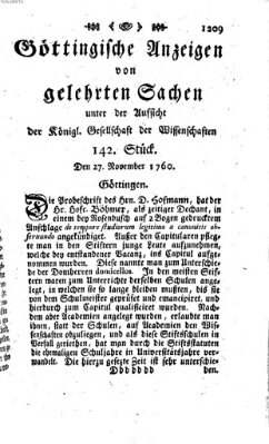 Göttingische Anzeigen von gelehrten Sachen (Göttingische Zeitungen von gelehrten Sachen) Donnerstag 27. November 1760