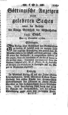 Göttingische Anzeigen von gelehrten Sachen (Göttingische Zeitungen von gelehrten Sachen) Samstag 13. Dezember 1760