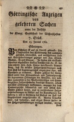 Göttingische Anzeigen von gelehrten Sachen (Göttingische Zeitungen von gelehrten Sachen) Samstag 13. Juni 1761