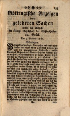 Göttingische Anzeigen von gelehrten Sachen (Göttingische Zeitungen von gelehrten Sachen) Samstag 3. Oktober 1761