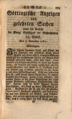 Göttingische Anzeigen von gelehrten Sachen (Göttingische Zeitungen von gelehrten Sachen) Samstag 7. November 1761