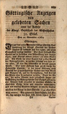 Göttingische Anzeigen von gelehrten Sachen (Göttingische Zeitungen von gelehrten Sachen) Samstag 21. November 1761