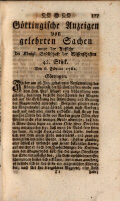 Göttingische Anzeigen von gelehrten Sachen (Göttingische Zeitungen von gelehrten Sachen) Samstag 6. Februar 1762