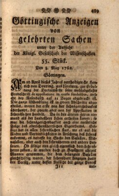 Göttingische Anzeigen von gelehrten Sachen (Göttingische Zeitungen von gelehrten Sachen) Samstag 8. Mai 1762