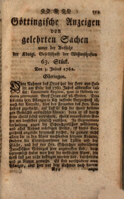 Göttingische Anzeigen von gelehrten Sachen (Göttingische Zeitungen von gelehrten Sachen) Samstag 3. Juli 1762