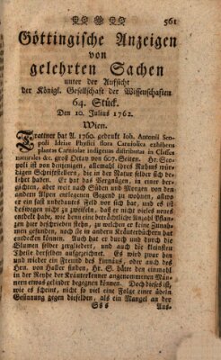 Göttingische Anzeigen von gelehrten Sachen (Göttingische Zeitungen von gelehrten Sachen) Samstag 10. Juli 1762