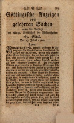 Göttingische Anzeigen von gelehrten Sachen (Göttingische Zeitungen von gelehrten Sachen) Samstag 17. Juli 1762