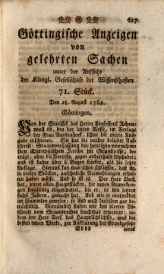 Göttingische Anzeigen von gelehrten Sachen (Göttingische Zeitungen von gelehrten Sachen) Samstag 28. August 1762