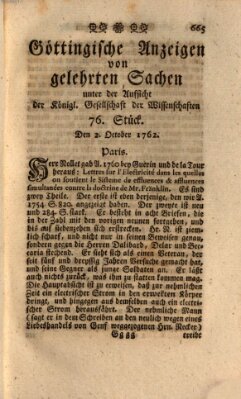 Göttingische Anzeigen von gelehrten Sachen (Göttingische Zeitungen von gelehrten Sachen) Samstag 2. Oktober 1762