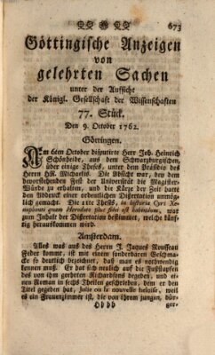 Göttingische Anzeigen von gelehrten Sachen (Göttingische Zeitungen von gelehrten Sachen) Samstag 9. Oktober 1762