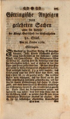 Göttingische Anzeigen von gelehrten Sachen (Göttingische Zeitungen von gelehrten Sachen) Donnerstag 28. Oktober 1762