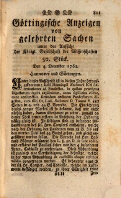 Göttingische Anzeigen von gelehrten Sachen (Göttingische Zeitungen von gelehrten Sachen) Samstag 4. Dezember 1762