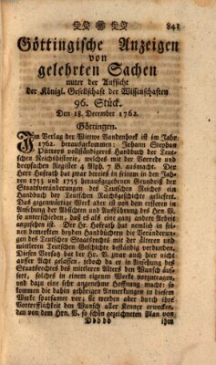 Göttingische Anzeigen von gelehrten Sachen (Göttingische Zeitungen von gelehrten Sachen) Samstag 18. Dezember 1762