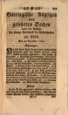 Göttingische Anzeigen von gelehrten Sachen (Göttingische Zeitungen von gelehrten Sachen) Samstag 25. Dezember 1762