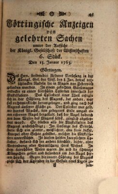 Göttingische Anzeigen von gelehrten Sachen (Göttingische Zeitungen von gelehrten Sachen) Donnerstag 13. Januar 1763