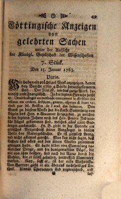 Göttingische Anzeigen von gelehrten Sachen (Göttingische Zeitungen von gelehrten Sachen) Samstag 15. Januar 1763