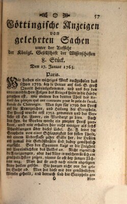 Göttingische Anzeigen von gelehrten Sachen (Göttingische Zeitungen von gelehrten Sachen) Montag 17. Januar 1763