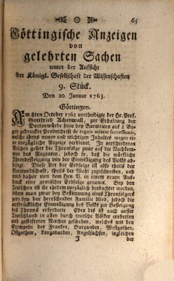 Göttingische Anzeigen von gelehrten Sachen (Göttingische Zeitungen von gelehrten Sachen) Donnerstag 20. Januar 1763