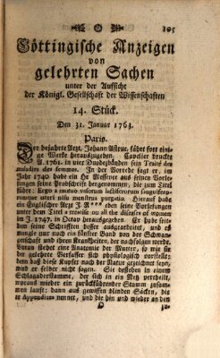 Göttingische Anzeigen von gelehrten Sachen (Göttingische Zeitungen von gelehrten Sachen) Montag 31. Januar 1763