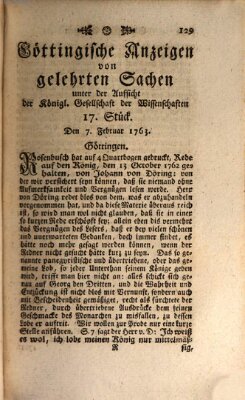 Göttingische Anzeigen von gelehrten Sachen (Göttingische Zeitungen von gelehrten Sachen) Montag 7. Februar 1763