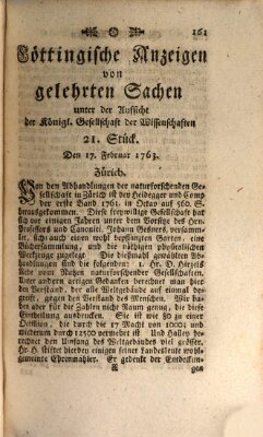 Göttingische Anzeigen von gelehrten Sachen (Göttingische Zeitungen von gelehrten Sachen) Donnerstag 17. Februar 1763