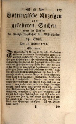 Göttingische Anzeigen von gelehrten Sachen (Göttingische Zeitungen von gelehrten Sachen) Montag 21. Februar 1763