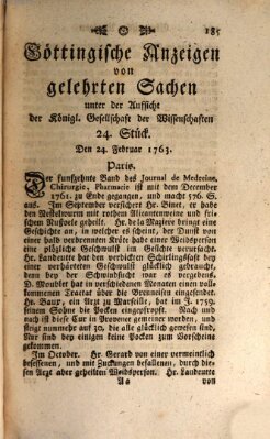 Göttingische Anzeigen von gelehrten Sachen (Göttingische Zeitungen von gelehrten Sachen) Donnerstag 24. Februar 1763