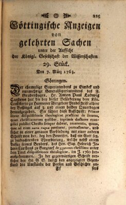 Göttingische Anzeigen von gelehrten Sachen (Göttingische Zeitungen von gelehrten Sachen) Montag 7. März 1763