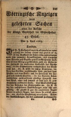 Göttingische Anzeigen von gelehrten Sachen (Göttingische Zeitungen von gelehrten Sachen) Samstag 9. April 1763