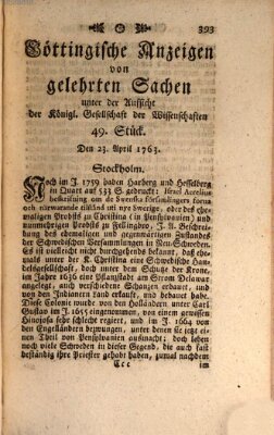 Göttingische Anzeigen von gelehrten Sachen (Göttingische Zeitungen von gelehrten Sachen) Samstag 23. April 1763