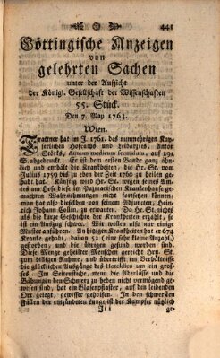 Göttingische Anzeigen von gelehrten Sachen (Göttingische Zeitungen von gelehrten Sachen) Samstag 7. Mai 1763