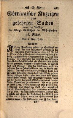 Göttingische Anzeigen von gelehrten Sachen (Göttingische Zeitungen von gelehrten Sachen) Montag 9. Mai 1763