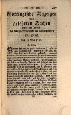 Göttingische Anzeigen von gelehrten Sachen (Göttingische Zeitungen von gelehrten Sachen) Donnerstag 12. Mai 1763