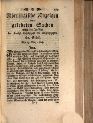 Göttingische Anzeigen von gelehrten Sachen (Göttingische Zeitungen von gelehrten Sachen) Montag 23. Mai 1763