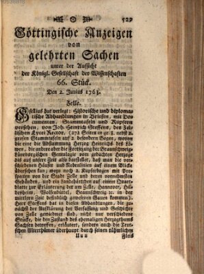 Göttingische Anzeigen von gelehrten Sachen (Göttingische Zeitungen von gelehrten Sachen) Donnerstag 2. Juni 1763