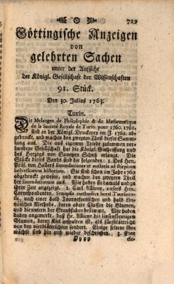 Göttingische Anzeigen von gelehrten Sachen (Göttingische Zeitungen von gelehrten Sachen) Samstag 30. Juli 1763