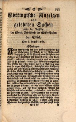 Göttingische Anzeigen von gelehrten Sachen (Göttingische Zeitungen von gelehrten Sachen) Samstag 6. August 1763