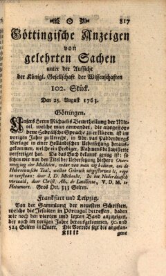 Göttingische Anzeigen von gelehrten Sachen (Göttingische Zeitungen von gelehrten Sachen) Donnerstag 25. August 1763