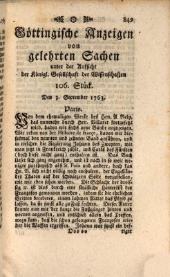 Göttingische Anzeigen von gelehrten Sachen (Göttingische Zeitungen von gelehrten Sachen) Samstag 3. September 1763