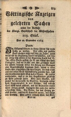 Göttingische Anzeigen von gelehrten Sachen (Göttingische Zeitungen von gelehrten Sachen) Samstag 10. September 1763